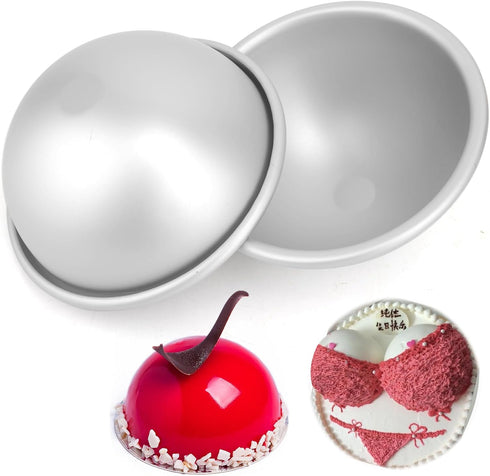 5 Inch Dome Cake Pan, 2 PCS Half Ball cake pan, Hemisphere Cake Mold, Kids DIY 3D Soccer Cake Pan, Aluminum Alloy Cake Molds Nonstick Baking Tools...