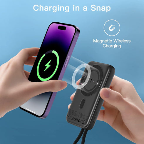 Portable Charger, 10000mAh 20W PD Fast Charging High-Capacity External Wireless Magnetic Power Bank, USB-C/A in&Out Battery Pack for iPhone 14/13/...
