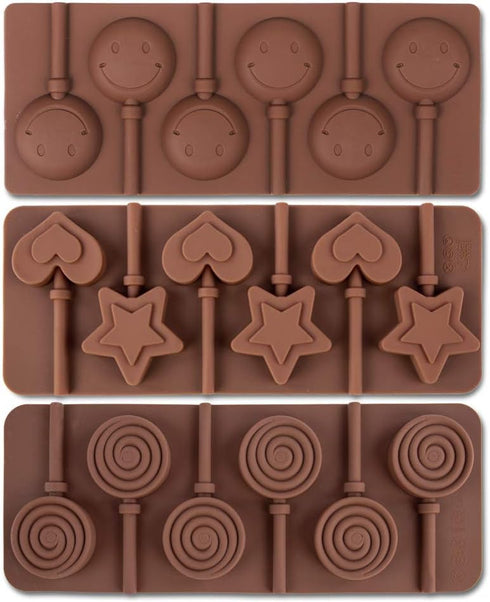 6 Cavity Silicone Lollipop Mold, Candy Mold, Christmas Candy mold, Typical Round, Stars & Hearts, Bowknots, Christmas, Smile Faces Shape, 5 PCS, a...