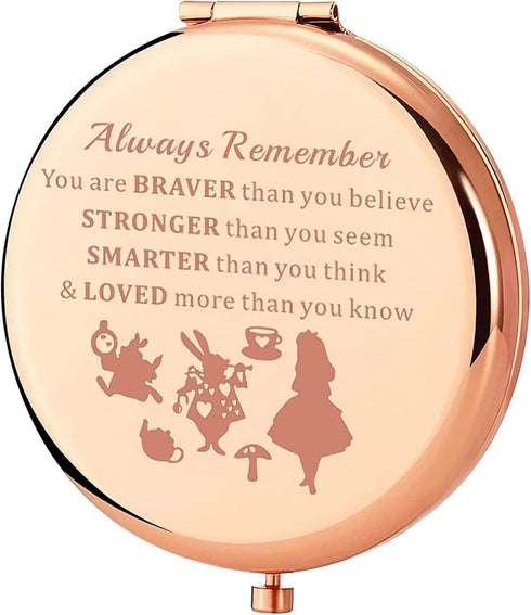 KEYCHIN Princess Pocket Mirror Fairy Tales Gift Always Remember You are Braver Stronger Smarter Than You Think Compact Makeup Mirror for Women Gir...