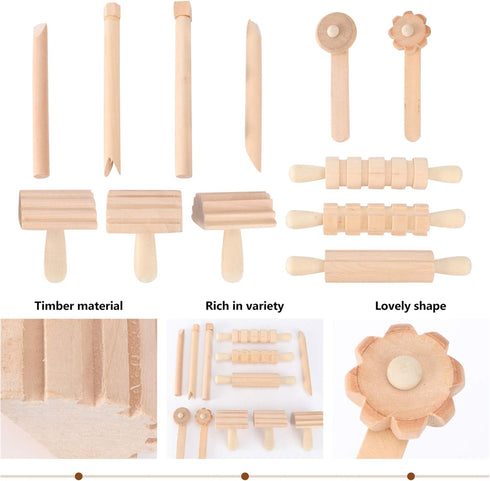 1 Set Wood Clay and Dough Textured Rolling Pins Wooden Clay Stamp for Arts Crafts Christmas Birthday...