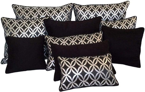 Satin Circle Lattice Black-Silver 16"x16" Pillow Cover Case Square Decorative Geometric Pattern Sham with Black Satin Piping for Home Decor, Sofa,...