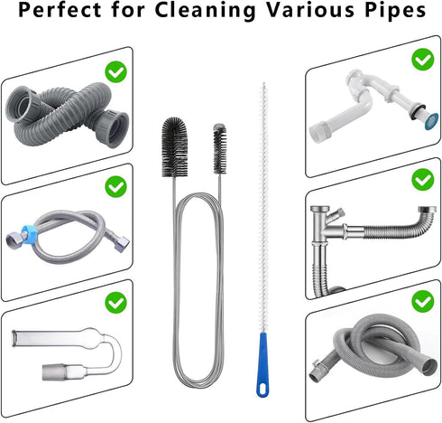 Flexible Extra Long Drain Brush, Drain Unblocker Tools,61 inch Pipe Cleaner Brush and 17.7 inch Sink Unblocker Brush, Double Ended Nylon Brush for...