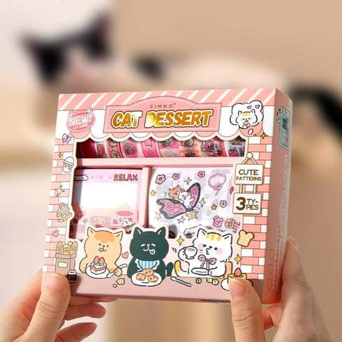 PRSTINCOL Cute Cat Scrapbooking Kit,Scrapbook Supplies Kit with Cat Dessert Theme for Junk Journal, Bullet A6 Grid Notebook DIY Scrapbook Birthday...