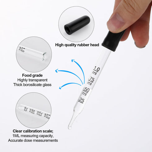 4pcs 1ml Dropper, Glass Dropper with Measurements Bent & Straight Tip Calibrated Accurate Dose Measuring Pipettes Dropper for Essential Oils, Feed...