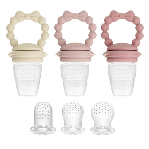 PandaEar 3 Pack Baby Fruit Food Feeder Pacifier with 3 Different Size Silicone Pouch, Silicone Teethers for Babies 3-6-12 months, BPA Free Mesh Fe...