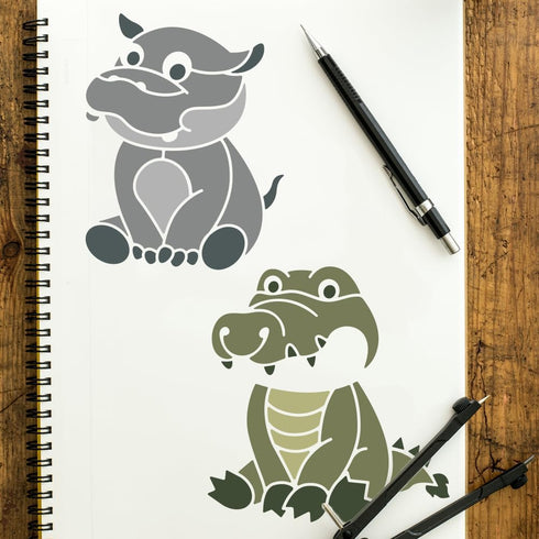 8pcs Small Animal Stencils 8×8inch Reusable Wild Animal Painting Stencils with Paint Brush Small Panda Lion Koala Cow Elephant Template for Wood R...