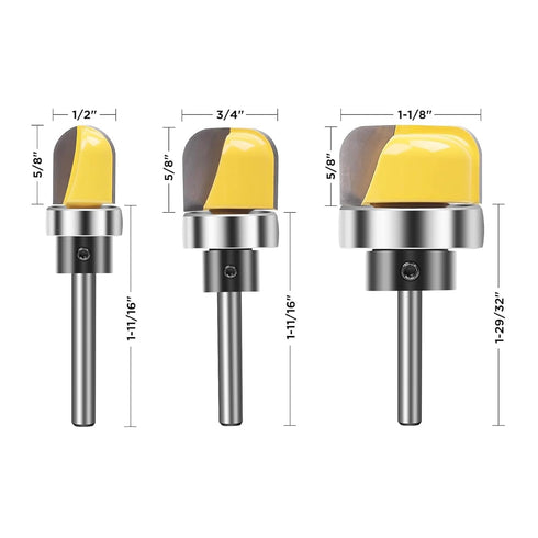 Dish Carving Router Bits,3Pcs 1/4 Inch Shank Bowl and Tray Template Router Bit Set with Ball Bearing,Designed for woodworkers...