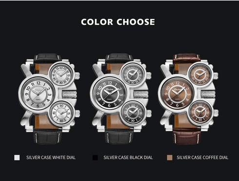 1167 Mens Top Brand Multi-Function 3-Movt Quartz Leather Wrist Watch...