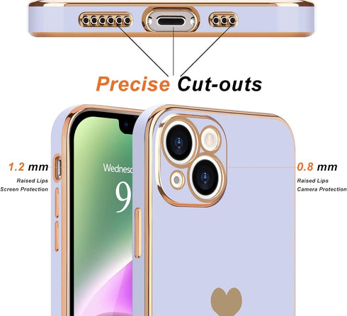 Teageo for iPhone 14 Plus Case for Women Girl Cute Love Heart Luxury Plating Soft Bling Back Cover Raised Full Camera Protection Bumper Silicone S...