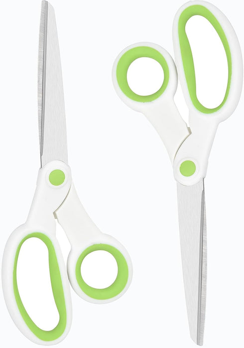 Left Handed Scissors for Adults Student Kids, 8" Heavy Duty Stainless Steel Lefty Scissors for Office, Home, Arts and Crafts, Green and White (2 P...