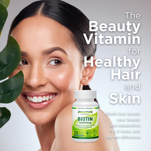 Biotin 5000 mcg Supplement – Support Healthy Hair Growth Skin Nails Energy Production 120 Veggie Capsules Vitamin B7...