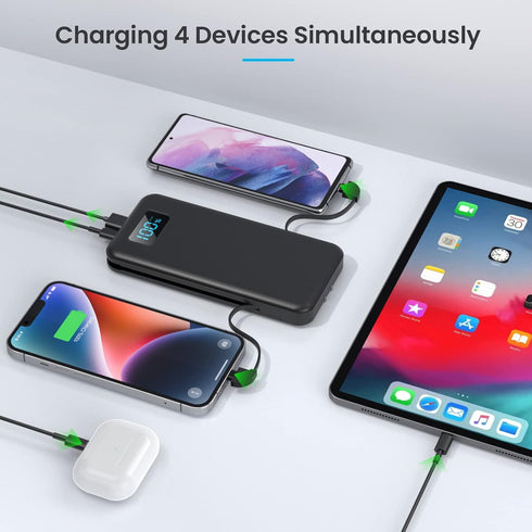 Portable Charger with Built-in Cables & AC Wall Plug,Ultra Slim 13800mAh USB-C Power Bank, 4 Output LCD Display External Battery Pack Phone Charge...