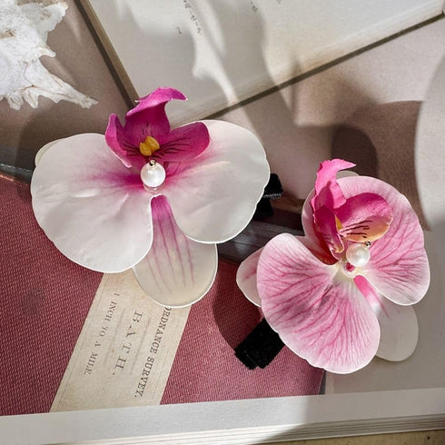 Pink Orchid Flower Hair Clip,Flower Hair Clip Cute Pink Orchid Side Barrettes Elegant Flower Hair Clip Sweet Hair Clip and Barrettes Hair Accessor...