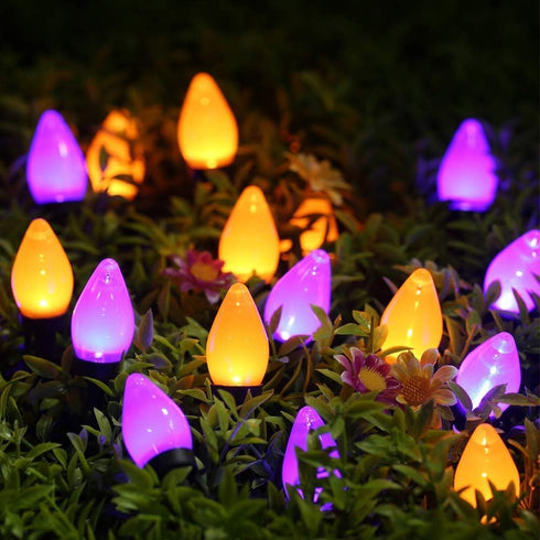 C7 Halloween String Lights - 50 LED 24Ft Smooth Bulb Orange Purple Lights - Extendable 8 Modes Fairy Halloween Lighting for Outdoor Garden Yard Ho...