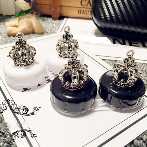 2 pack- Fashion Contact Lens Case Cute Crown Black White Leak Proof - Portable Box Kit with Mirror (2 pack - Crown)...