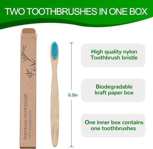 10 Pcs Soft Bristles Bamboo Toothbrush for Adults, Biodegradable Natural Bamboo Charcoal Toothbrushes, Eco Friendly Color Bristle Wood Tooth Brush...