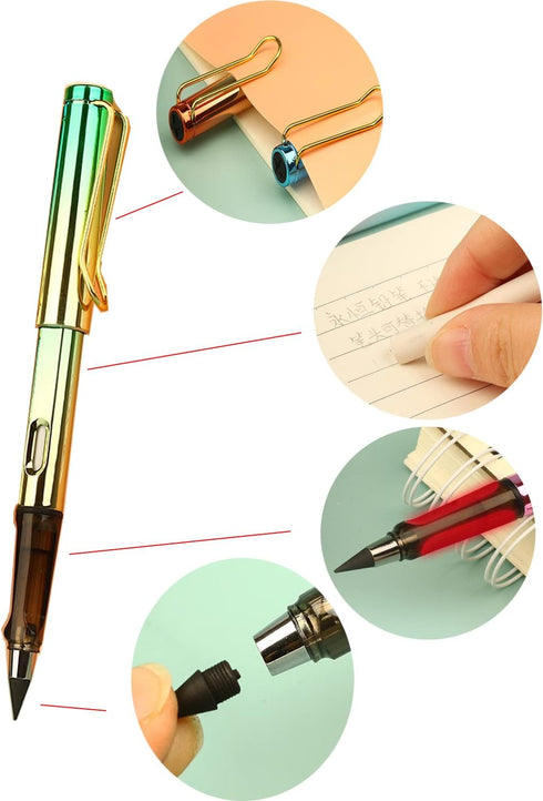 6 Sets Everlasting Pencil with BONUS 6pcs Replacement Nibs, Infinity Inkless Pencil with Erasers, Magic Cute Forever Pencil for Kids Writing, Sket...