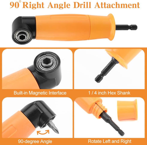 90/105 Degree Right Angle Drill 5 PCS Angle Extension Power Drill Attachment with 1/4'' Hex Impact Shank Flexible Shaft Adapter Magnetic Socket An...