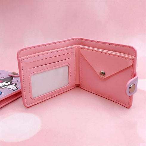 Cute Small Wallet for Women and Girls, Kawaii Leather Slim Purse Bifold Card Holder Coin Pocket and ID Window, 2Pcs Set...