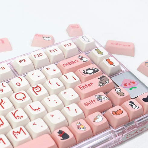 PBT XDA Pink Meow Meow Cartoon Cats keycaps Set for Girl Boys Custom Keyboard for Gateron Kailh Cherry Mx Switches ANSI Layout...