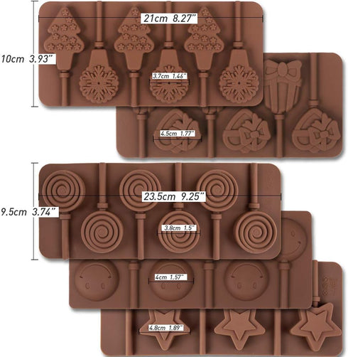 6 Cavity Silicone Lollipop Mold, Candy Mold, Christmas Candy mold, Typical Round, Stars & Hearts, Bowknots, Christmas, Smile Faces Shape, 5 PCS, a...