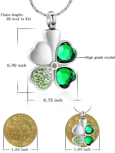 constantlife Cremation Jewelry Memorial Urn Necklace for Ashes Lucky Four-Leaf Clover Design Stainless Steel Pendant Keepsake...