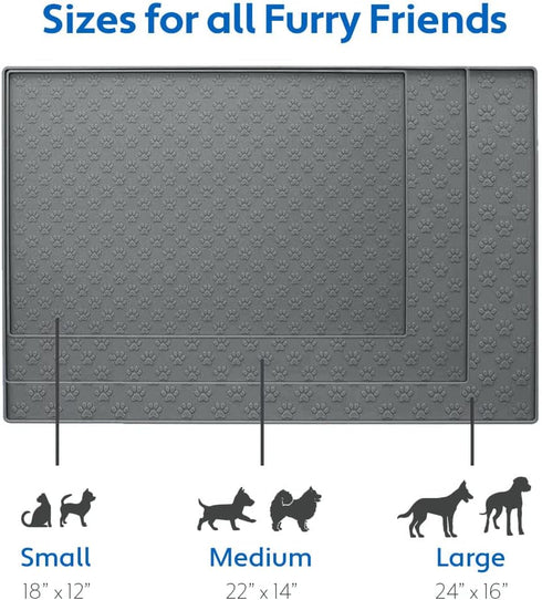 MIGHTY MONKEY 100% Waterproof Dog Food Mat, Raised Edges Silicone Pet Feeding Placemat for Cat, Dogs, Pet Bowls, High Lipped Tray Prevents Water S...