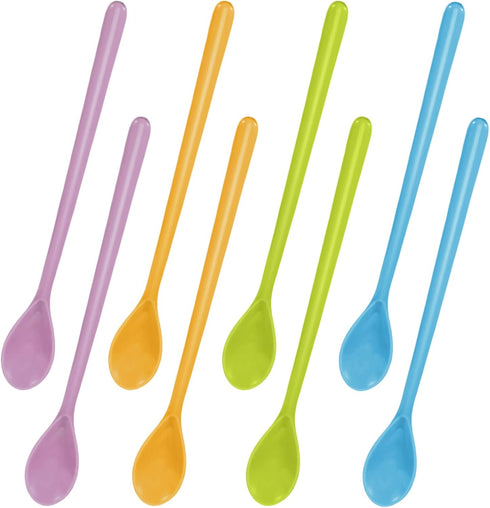 8 Pcs Iced Tea Spoons Long Plastic Ice Handle Spoon Colorful Teaspoons 8.9" Coffee Stirring Spoons Long Handle Spoon Long Teaspoons for Mixing Ice...