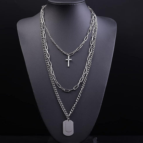 YERTTER Dainty Unique Punk Layering Silver Chain Choker Necklace Boho Jewelry Set Layered Cross Pendant Statement Chunky Chain Necklace for Women ...