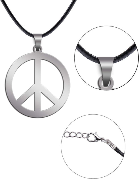 2 Pack Hippie Style Peace Sign Necklace Hippie Party Dressing Accessories, Silver...