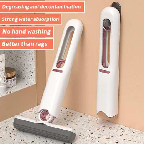 Pink one Handed Mini mop for Tabletop Cleaning, Sponge Wiping, Cotton Wiping, no Hand Washing, Tabletop mop(1 Cotton Heads + 1 Squeeze Handle)...