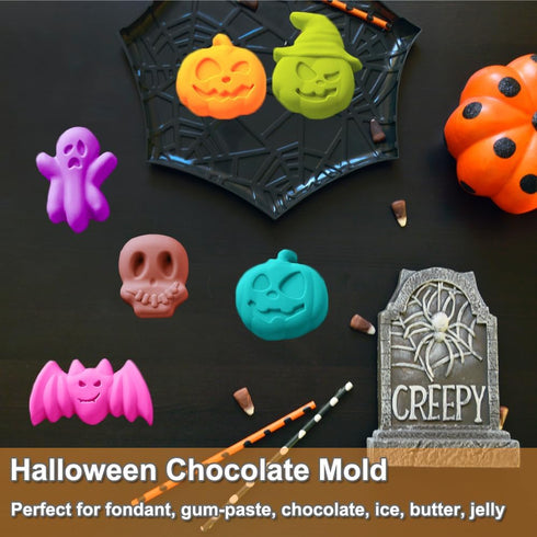 2 Pack Halloween Silicone Cake Mold Pumpkin Bat Skull Ghost Shape Silicone Mold for Chocolate Candy Gummy Jello Ice Cube Crayon Melt Biscuits, Soa...