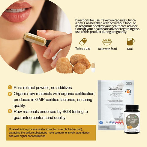 Herbal Treasure Lions Mane Supplement Capsules, Made with Organic Lions Mane Powder for Mental Clarity and Focus Supplements, 800mg Lions Mane Pow...