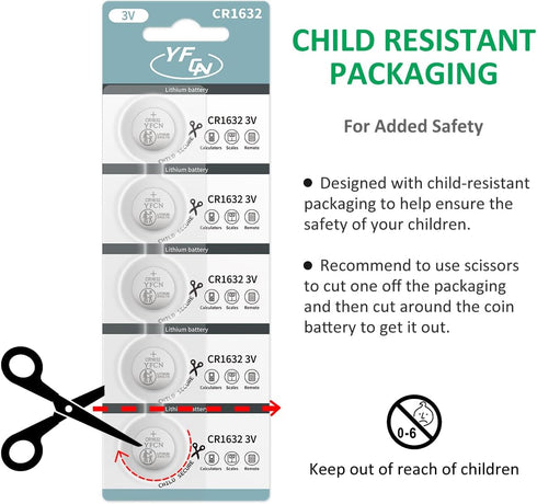 CR1632 Battery 3V Lithium Battery 10 Count Pack CR1632 Batteries for Car Key Fob, Keyless Remote, Sensors - CR 1632 Coin Cell Batteries - 5 Years ...