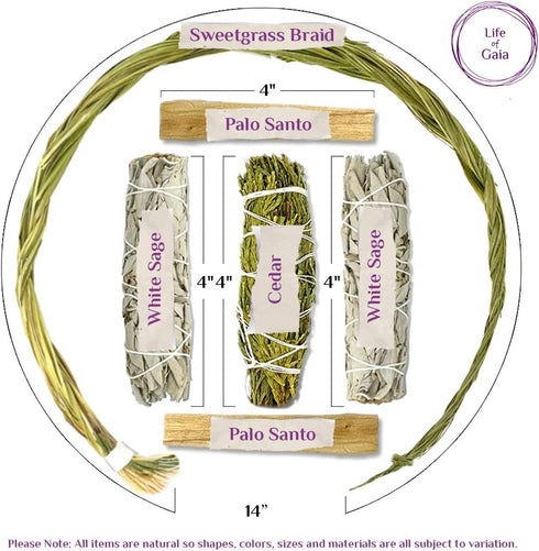 Sweetgrass Braid Smudge Kit with Sage Sticks, Cedar Smudge & Palo Santo Sticks for Smudging. Sweet Grass Braided to 14". Smudging Kit with Sweet G...