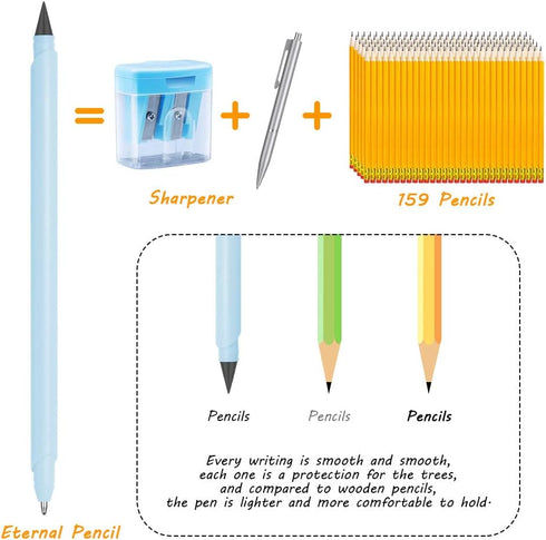 AUAUY 6PCS 2 in 1 Ballpoint Pens and Infinity Pencil, Inkless Pencil, No Sharpening Pencil, Reusable Everlasting Pencil with 6 Replaceable Nib and...