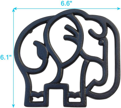 Elephant Cast Iron Trivet for Hot Pots & Kitchen & Dining Table, Elephant Gifts & Decor, Metal Wall Art, 2 or More for Set, Black, 6.6 x 6.1 Inche...