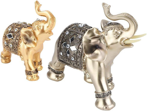 Elephant Statue, Feng Shui Lucky Elephant Figurine, Golden Elegant Sculpture, Small Resin Home Decoration, Wealth Figurine...