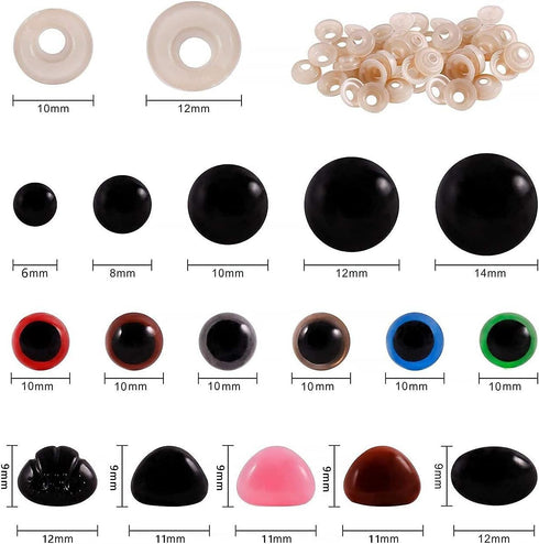 600PCS Plastic Safety Eyes and Noses,6mm-14mm Colorful Crochet Toy Eyes and Noses with Washers for Amigurumi Craft Doll Puppet Plush Animal and Te...