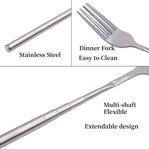 5Pcs Extendable Forks, Stainless Steel BBQ Telescopic Forks 8.7-25.4Inch Dessert Long Handle Fork Cutlery Barbecue Telescopic Toasting Dinner Frui...