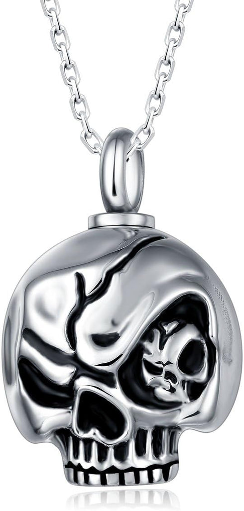 Trendy Stainless Steel Skull Pet Urn Ashes Pendant Necklace Memorial Ash Keepsake Cremation Jewelry...