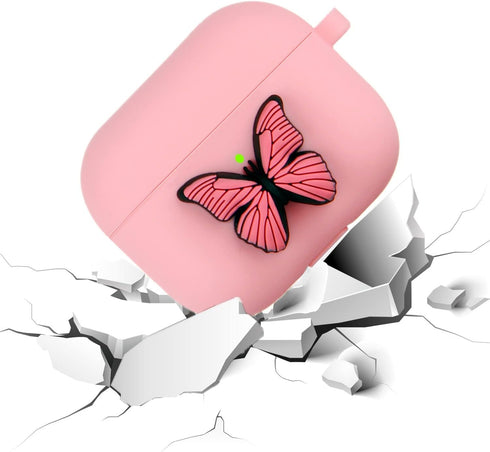 YQG Compatible with Airpods 3rd Gen 2021 Case Cover, Cute 3D Butterfly Fashion Cartoon Liquid Silicone Kids Teens Cases with Fun Cool Keychain for...