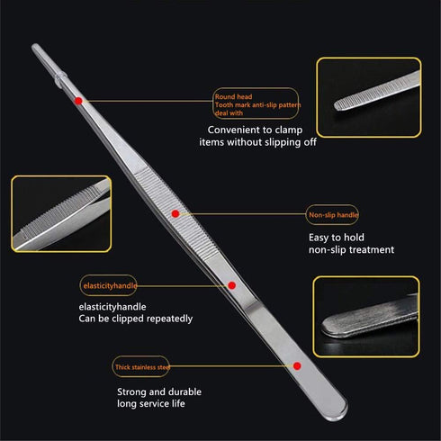 Long Tweezers- with Precision Serrated Kitchen Tweezers Tongs? for Barbecue and Hand-Made Stainless Steel Cooking Tweezers?8 inches?...