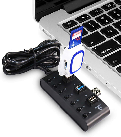 USB Hub 3.0 Network Hubs 7-Port USB 3.0 Hub with Smart Charging Port and Individual On/Off Power Switches for Windows 10/8 / Vista/XP and Mac OS X...