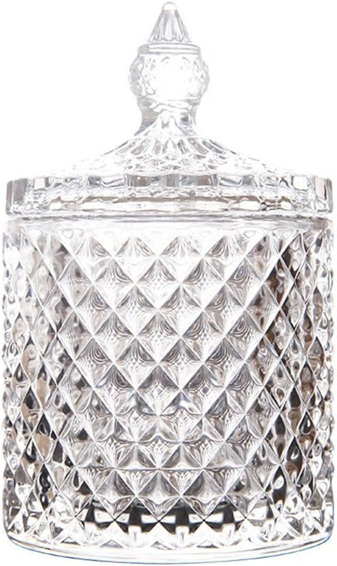 Home Basic Food Storage Organization Set-Crystal Diamond Faceted Jar With Crystal Lid,Suitable as A Candy Dish,Cookie Tin,Biscuit Barrel,Decorativ...