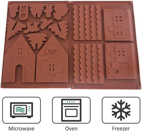 Gingerbread House Mold Kit/Christmas Chocolate Silicone Mold/ 3D Cookie Mold for DIY 3D Max Biscuit Tool...