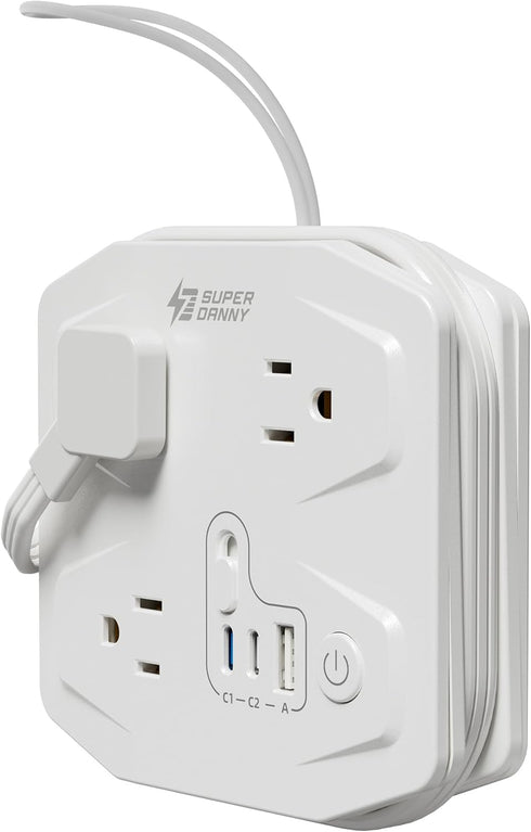 20W Travel Power Strip SUPERDANNY 3-Foot Wrap Up Extension Cord with 3 Outlets and 3 Fast Charging USBs, No Surge Protector Cruise Approved Portab...