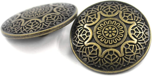 Bezelry 10 Pieces Arabesque Flower Metal Shank Buttons. 25mm (1 inch) (Antique Brass)...