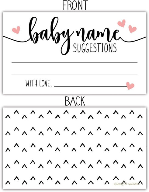 50 Sweet Heart Baby Name Suggestion Cards for Baby Shower...